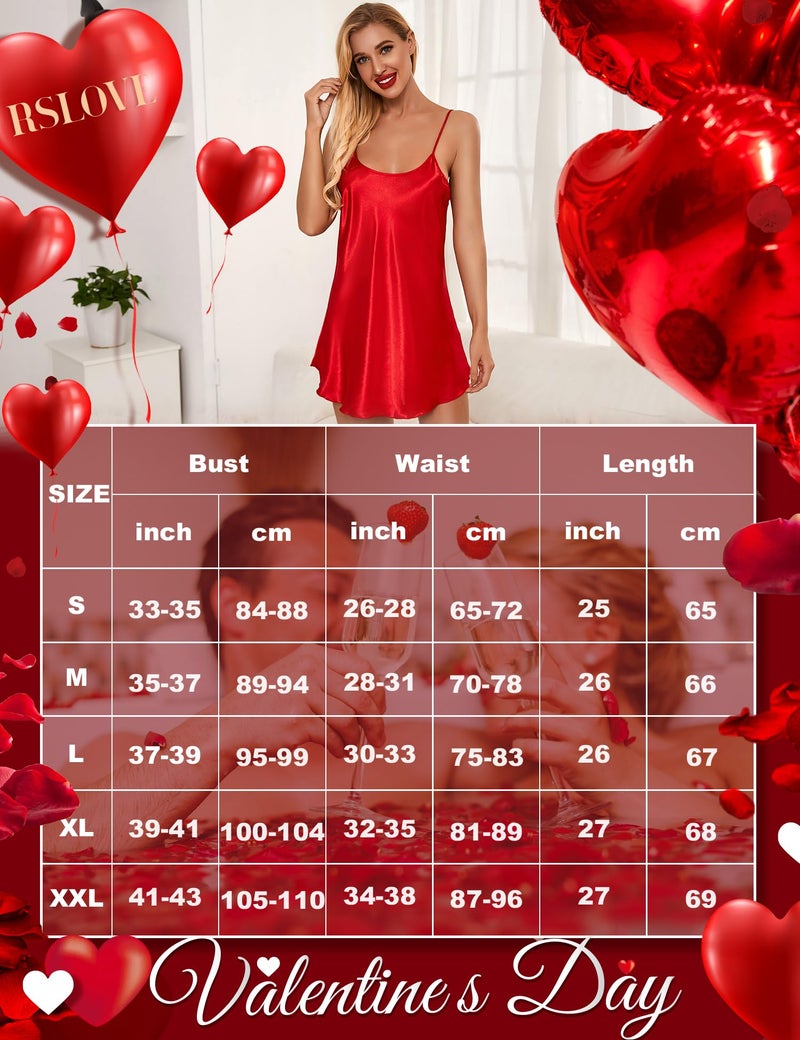 RSLOVE Lingerie Sleepwear Chemise Nightgown - Sexy Satin Sleepwear Silk Mini Slip Short Nightwear Red L - Image 5